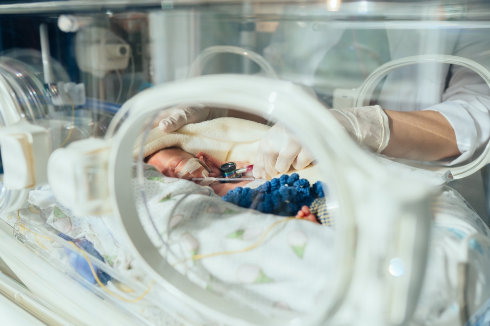 Newborn placed in the incubator